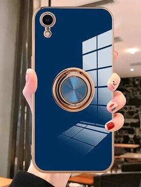 Navy Blue Mirror Effect Magsafe iPhone XR Case with Rose Gold Ring Grip